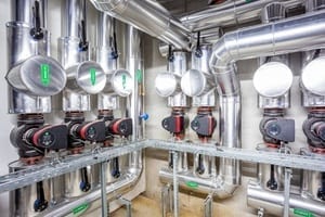 central heating system in the basement of an large building